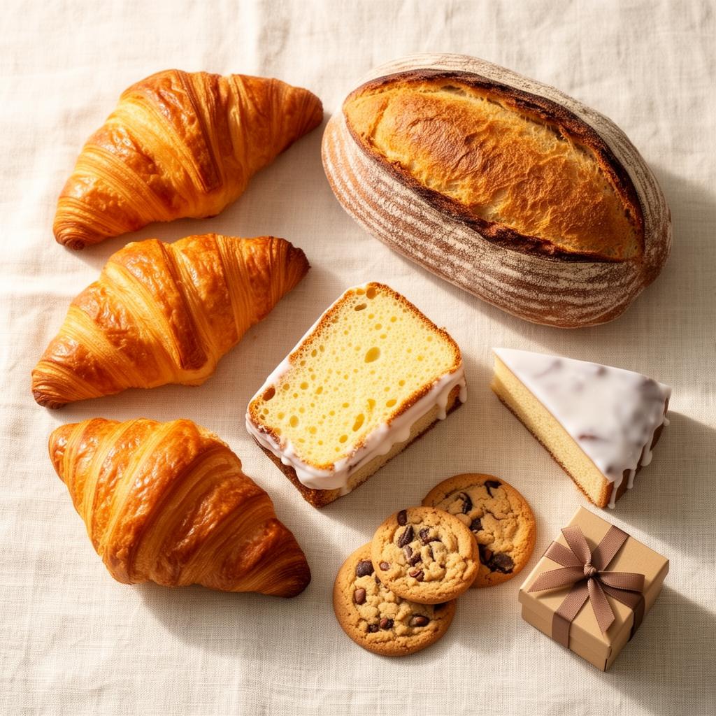 Classic bakery favorites flat lay