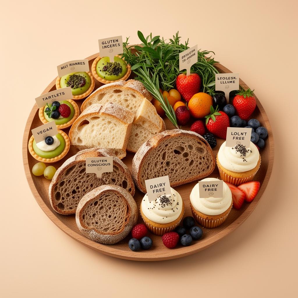 Inclusive bakery platter with dietary tags