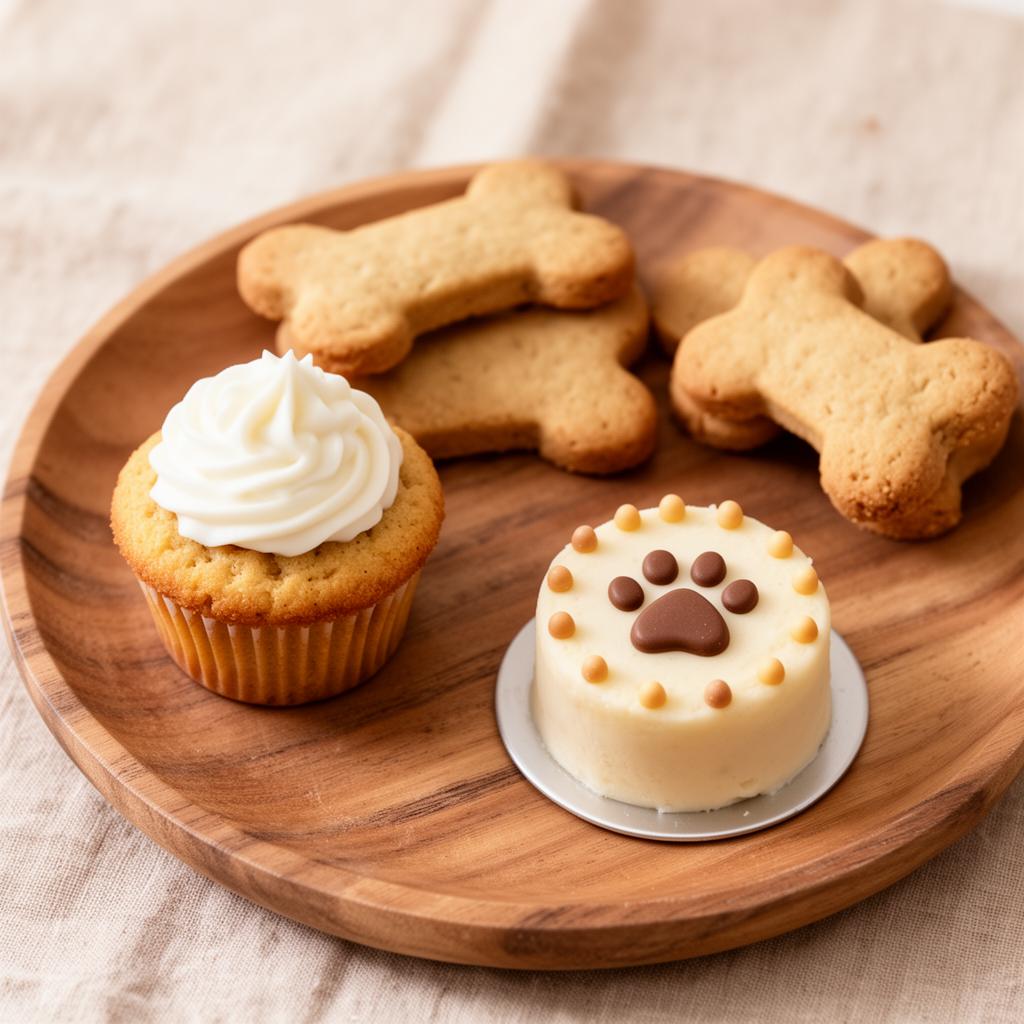 Pet-friendly bakery treats on wooden board